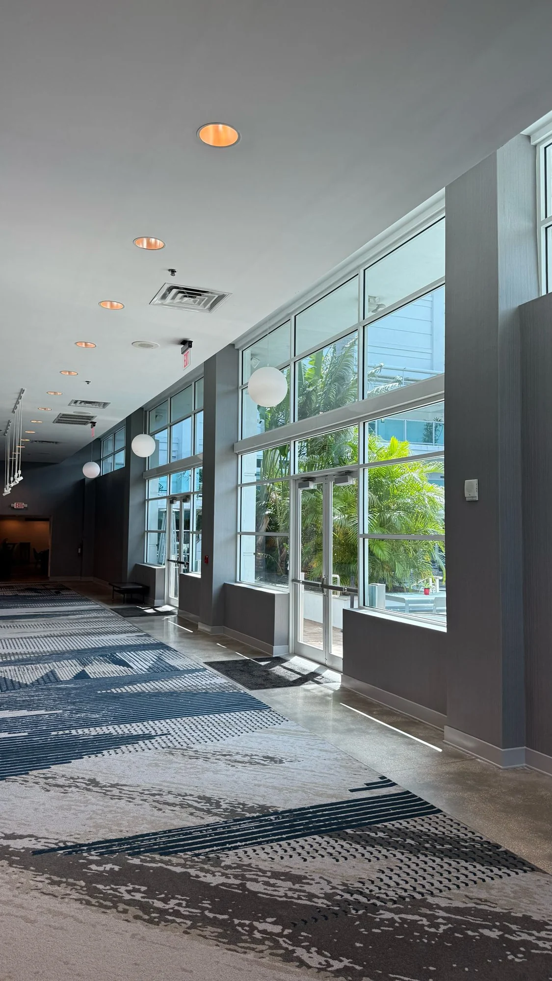 Textured wallcovering between the full-height hallway windows · Hotel Alba Tampa, Tapestry Collection by Hilton