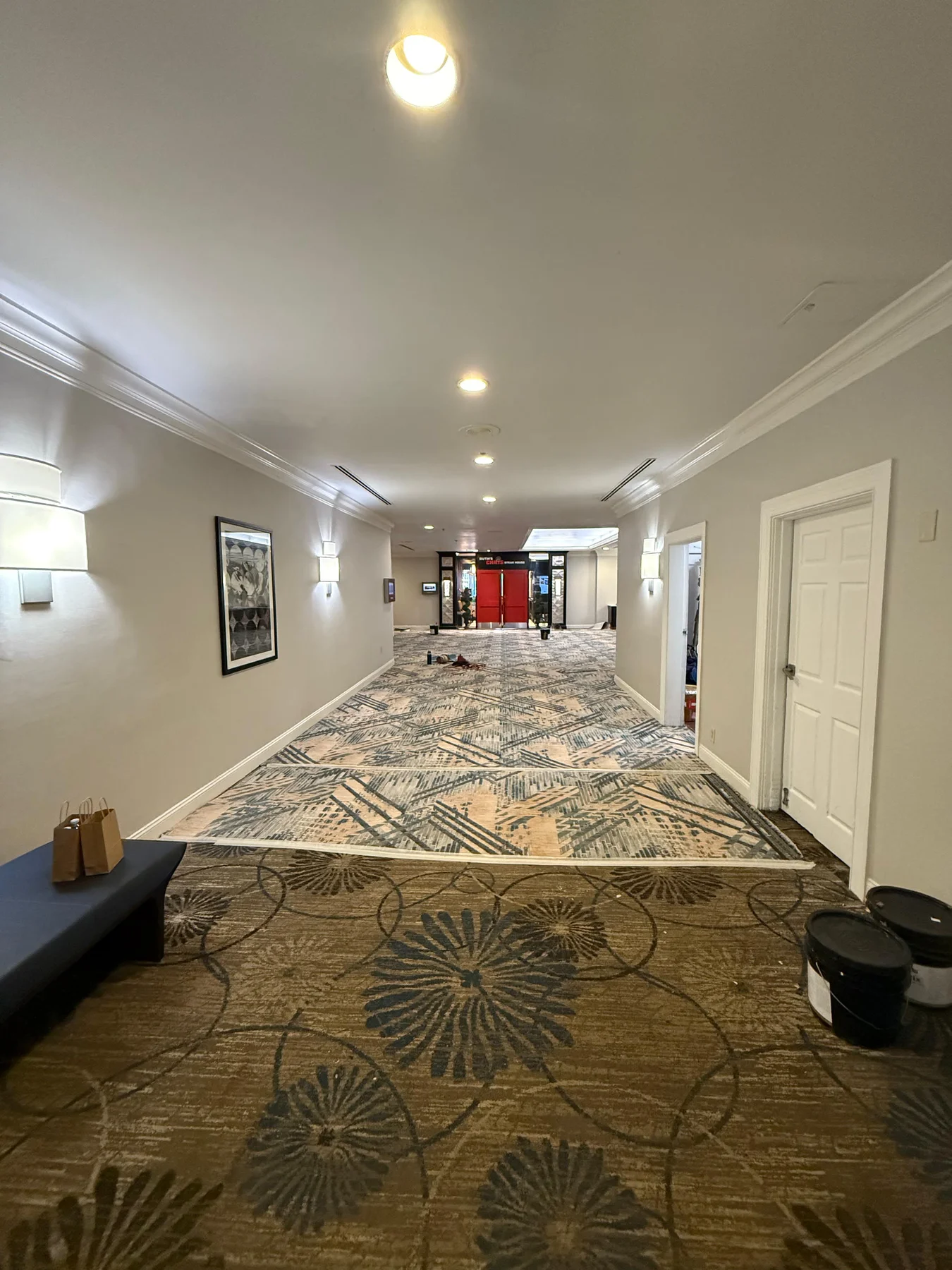 New carpet in place alongside a section of the original carpet at DoubleTree by Hilton, Jacksonville