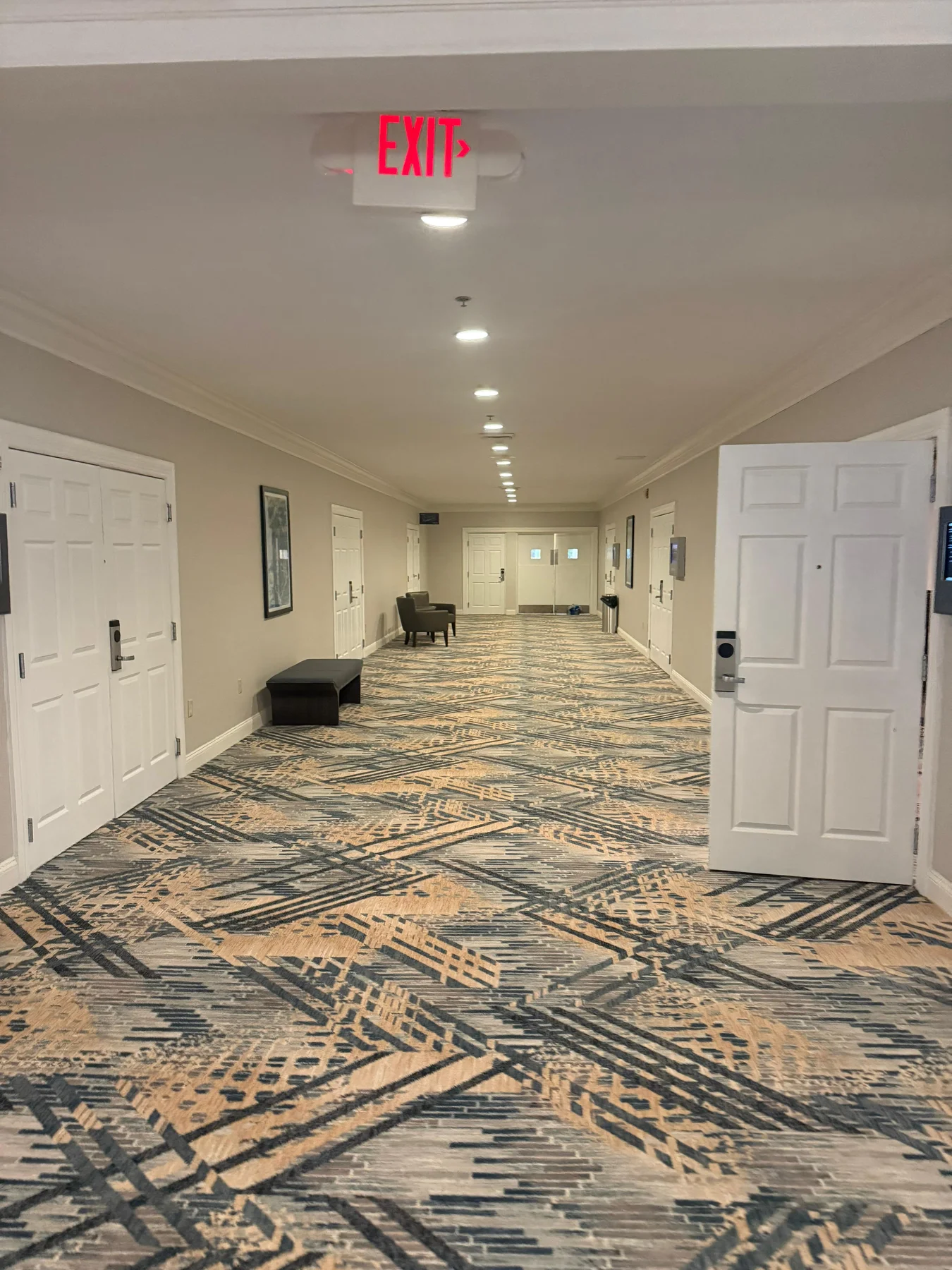 New patterned carpet in the same corridor shown before replacement at DoubleTree by Hilton, Jacksonville