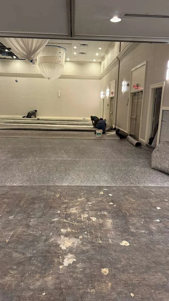 Underlayer installation across the ballroom at DoubleTree by Hilton, Jacksonville