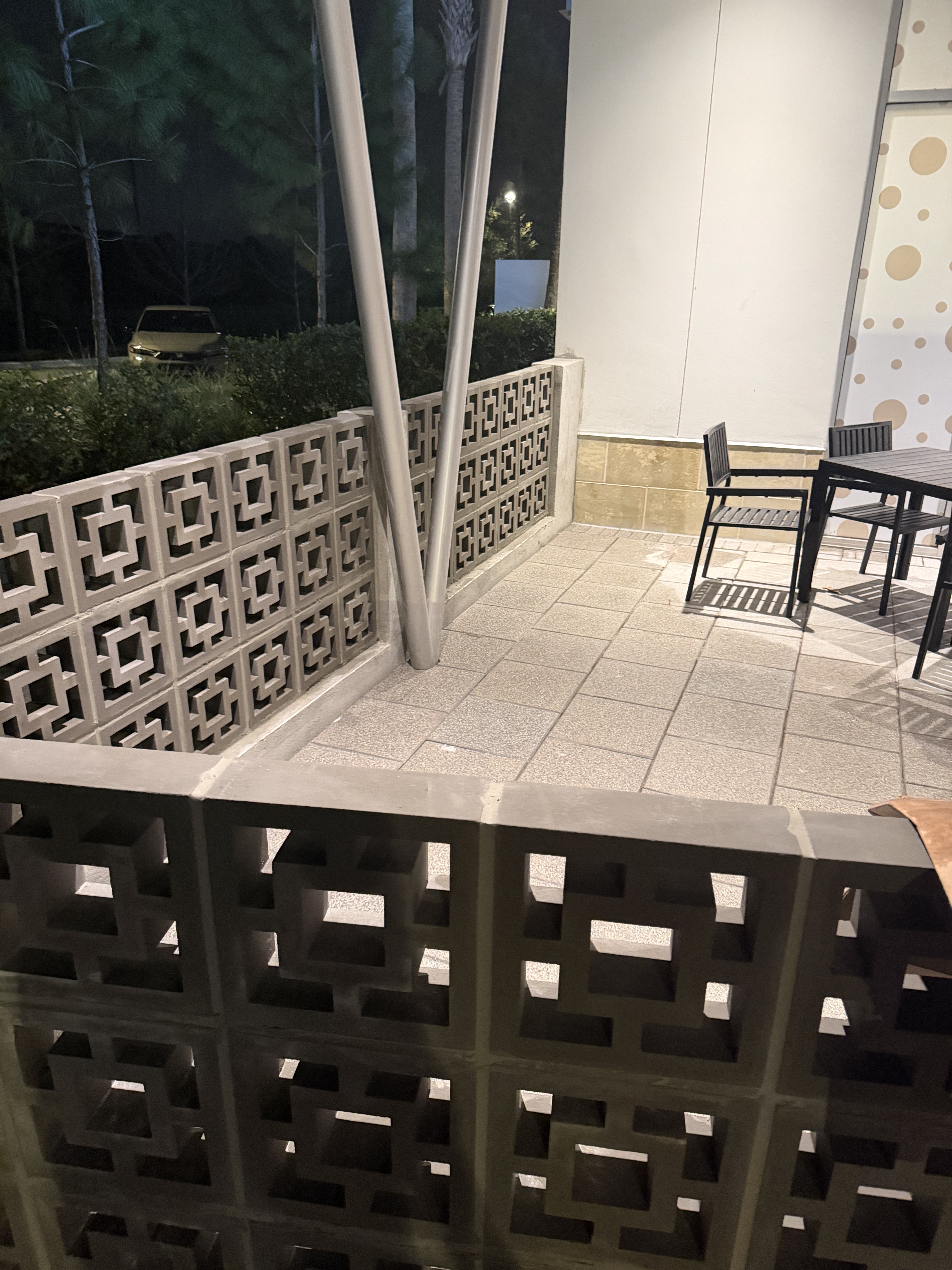 Breeze blocks installed, with finishing work in progress.
